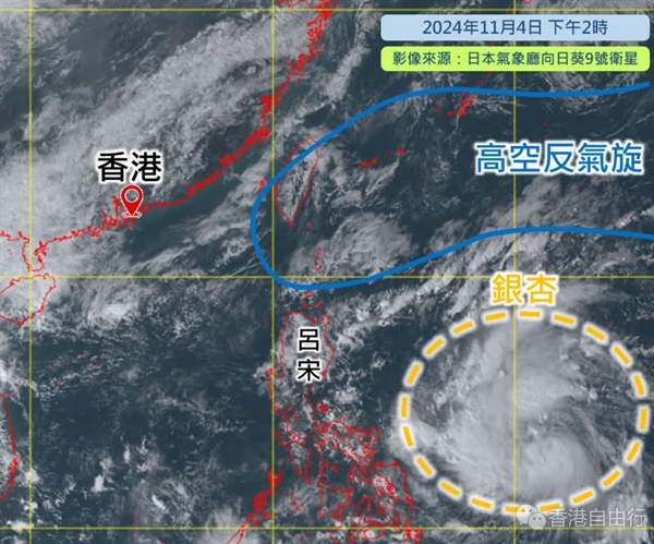 天文台料银杏较大机会进入南海　对港影响视乎转向位置及减弱速度