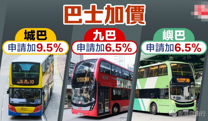 巴士加价｜城巴申加价9.5%　九巴屿巴申加6.5%